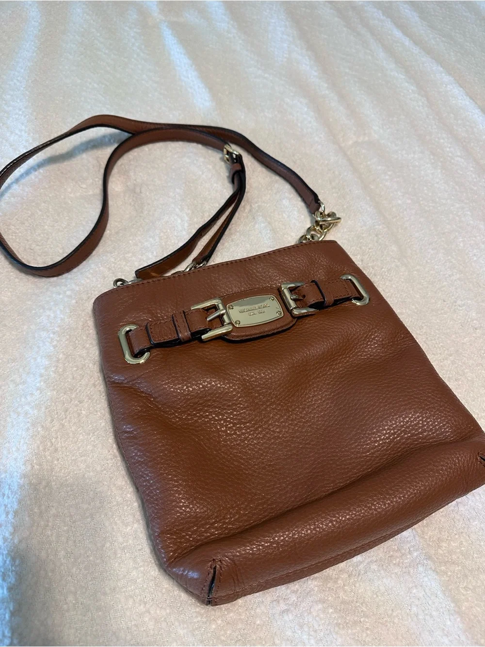 Michael Kors Cognac Pebbled Leather Crossbody Bag with Gold Hardware
